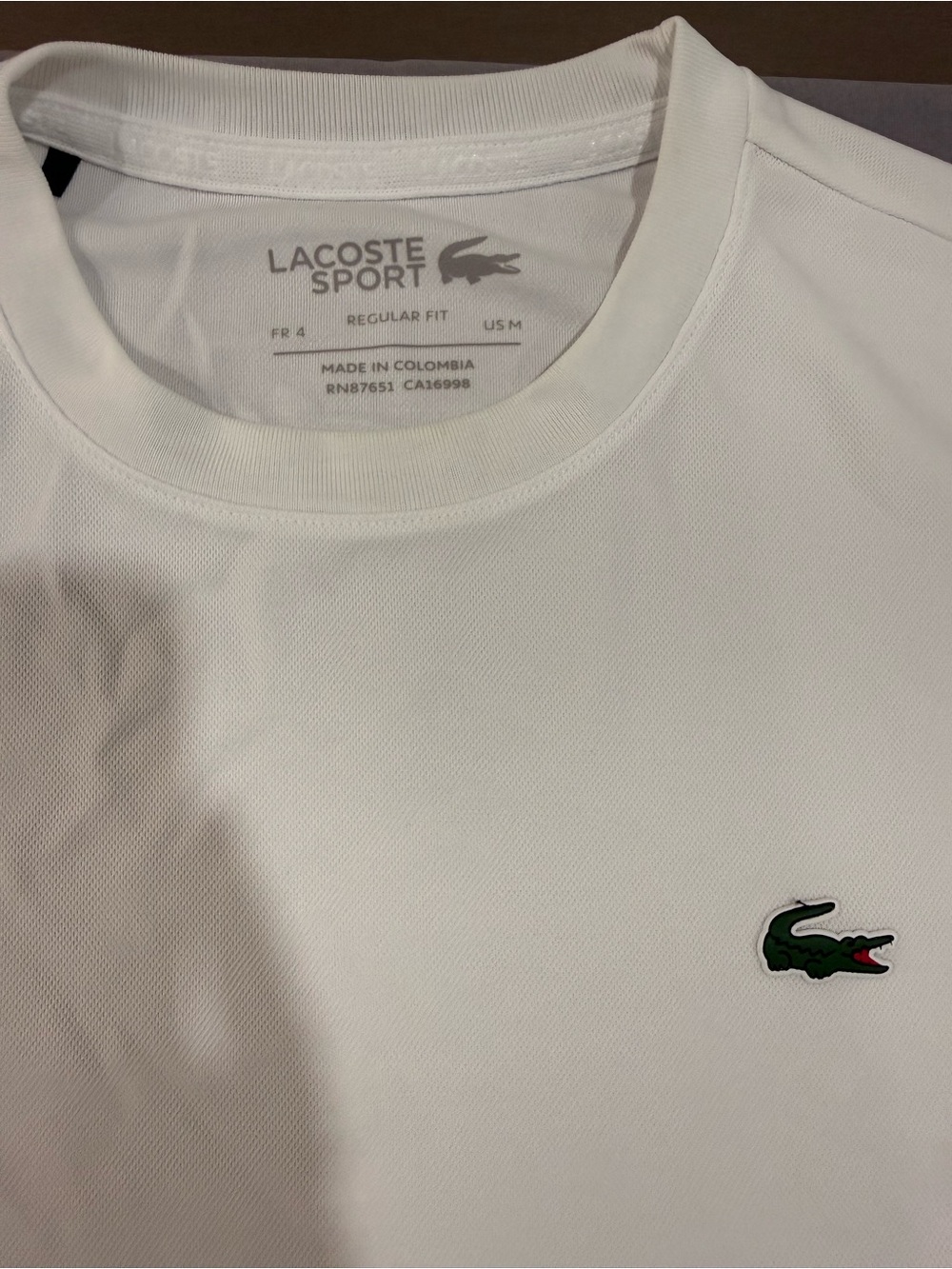 Lacoste White Short Sleeve Crew Neck T-Shirt with Green Crocodile Logo - Picture 3 of 6